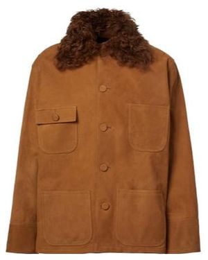 Plan C Shearling-Trimmed Suede Field Jacket - Brown