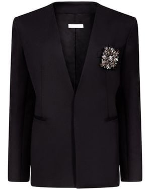 Area Crystal-Brooch Collarless Blazer - Black