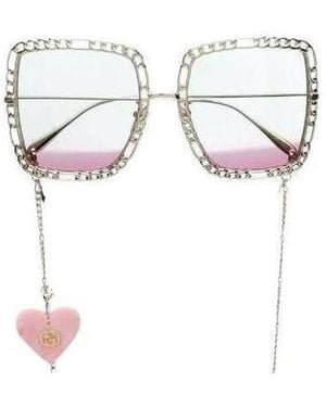Gucci Eyewear Chain Embellished Rectangular Frame Sunglasses - White