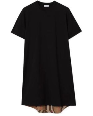 Burberry Check Panel Cotton T-Shirt Dress - Black