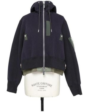 Sacai Sponge Sweat X Nylon Twill Hoodie - Blue