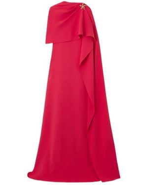 Oscar de la Renta Embellished Cape-effect Silk-blend Crepe Gown - Red