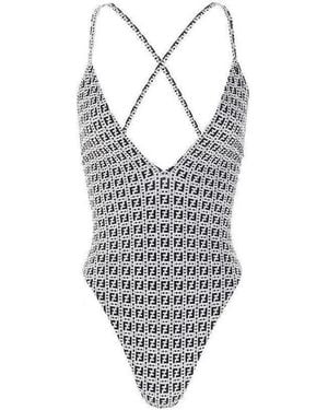 Fendi Ff Motif One-Piece Swimsuit - Grey