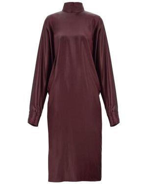 Ferragamo High-Neck Long-Sleeved Satin Dress - Purple