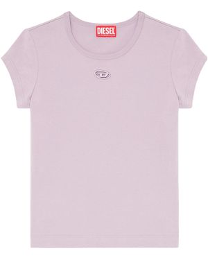 DIESEL T-Shirt With Cut-Out Embroidered Logo - Pink