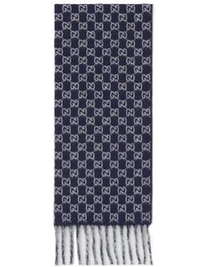 Gucci Gg Wool Cashmere Scarf - Blue