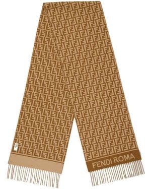 Fendi Long Scarf With All-Over Double Letter Jacquard - Natural