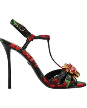 Dolce & Gabbana Rose Printed Sandals - Black