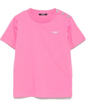 Balmain Embellished-Button T-Shirt - Pink