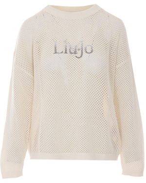 Liu Jo Mesh Logo Knitted Jumper - White