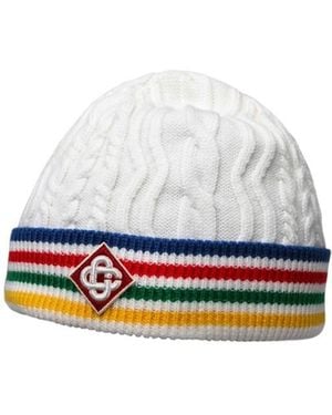 CASABLANCA Striped Cable-Knit Wool Beanie - White