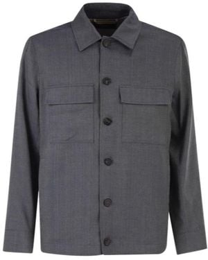 Peserico Button-Front Long-Sleeve Casual Jacket - Gray