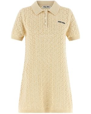 Miu Miu Openwork Short-Sleeved Polo Dress - Natural