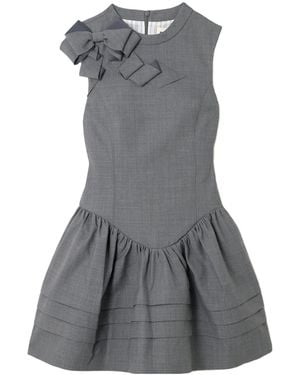 ShuShu/Tong Bow-Detailed Gathered Twill Mini Dress - Grey
