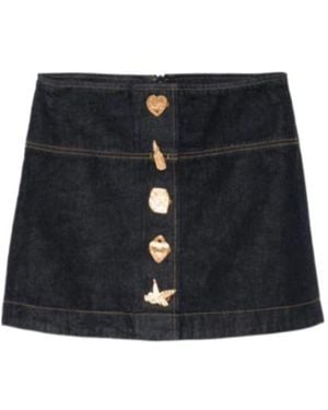 Zimmermann A-Line Crush Denim Mini Skirt - Black
