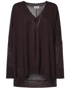 Ottod'Ame V-Neck Loose Sheer Knit Sweater - Black