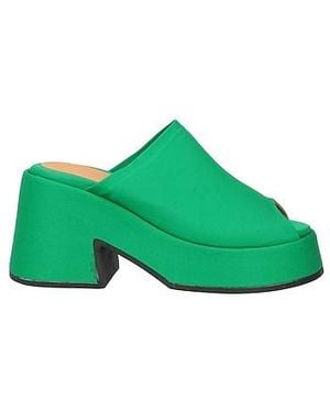 Ganni Satin Wedge Slide Sandals - Green