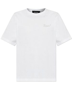 DSquared² Logo Rhinestone Embellished Crewneck T-Shirt - White