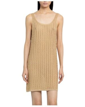 Prada Sleeveless V-Neck Midi Dress - Natural