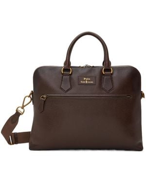 Polo Ralph Lauren Pebble-Leather Detachable-Strap Briefcase - Brown