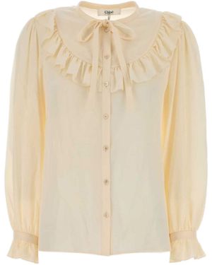Chloé Chloé H 112 Ruffled Tie-Neck Shirt - Natural