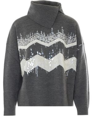 Liu Jo Sequin-Intarsia Knit Sweater - Gray