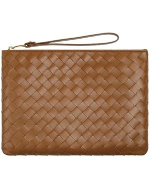 Bottega Veneta Medium Intreciato Knitted Flat Clutch - Brown