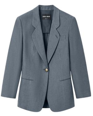 Giorgio Armani Single-Breasted Peak-Lapel Blazer - Blue