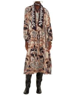 FARM Rio Printed V-Neck Midi Dress - Natural