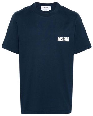 MSGM Logo Printed Crewneck T-Shirt - Blue
