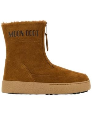 Moon Boot Logo Printed Zip Detail Boots - Brown