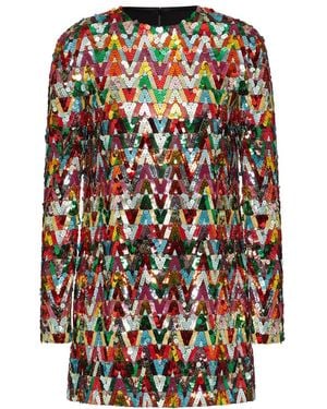 Valentino Sequin Embellished Crewneck Dress - Multicolor