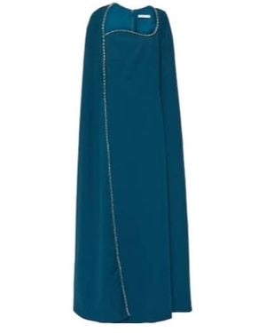 Safiyaa Mattia Embellished Caped Crêpe Gown - Blue