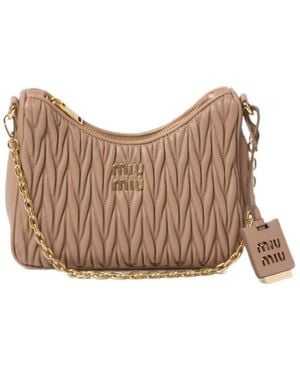 Miu Miu Matelassé Nappa Leather Shoulder Bag - Brown