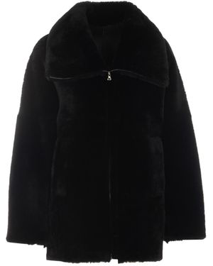 Blancha Zip-Up Fur Jacket - Black
