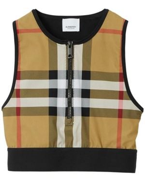 Burberry Vintage Check Patterned Front Zipped Crop Top - Black