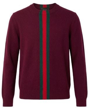 Gucci Knit Wool Jumper With Web Intarsia - Red