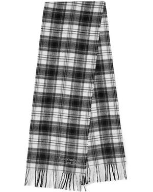 Acne Studios Checkered Fringe Scarf - White