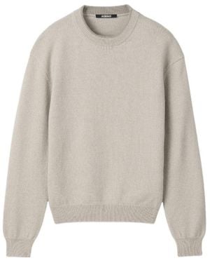 Jacquemus Crew-Neck Long-Sleeve Knit Top - Gray