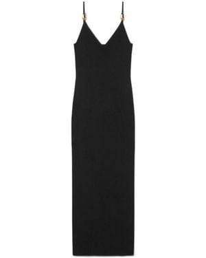 Versace Safety Pin Suspender Ribbed Midi Dress - Black