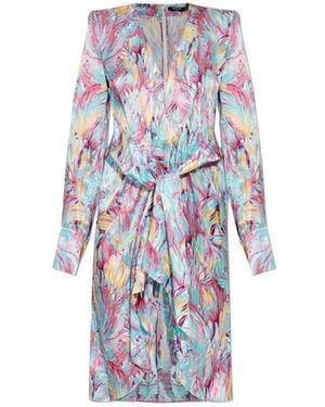 Balmain Floral Printed Long-Sleeved Dress - White