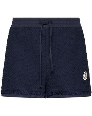 Moncler Logo-Patch Tweed Shorts - Blue