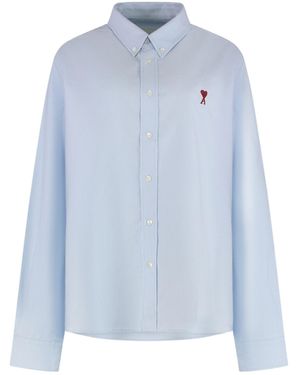 Ami Paris Ami De Coeur Logo-Embroidered Shirt - Blue