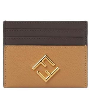 Fendi Ff Diamonds Logo Plaque Cardholder - Natural
