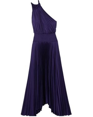 A.L.C. Asymmetric Pleated Satin Midi Dress - Blue