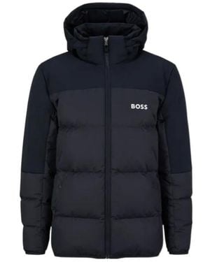 BOSS Logo Hooded Down Jacket - Blue