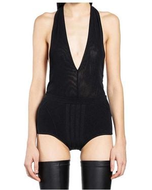The Attico The V-Neck Stretch Tulle Bodysuit - Black