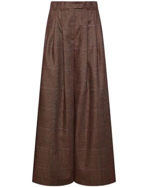 Marella Pleated Check Wideleg Trousers - Brown