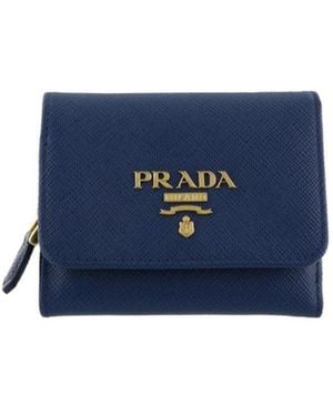 Prada Logo-Lettering Tri-Fold Wallet - Blue