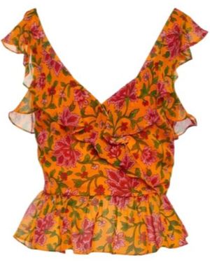 Veronica Beard Floral Silk Top - Orange